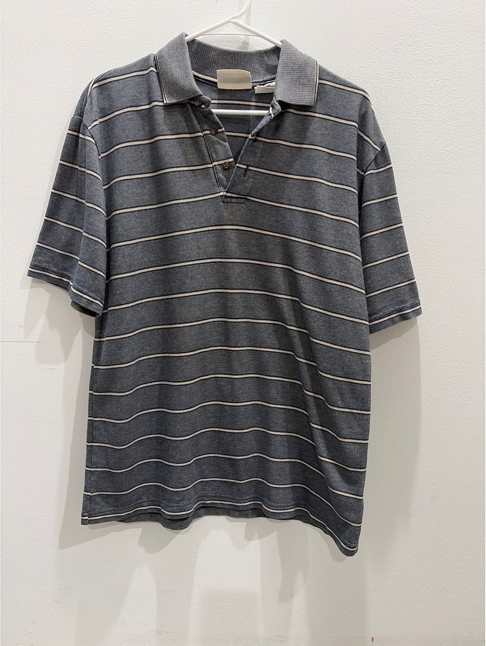 Vintage Knightsbridge Blue Multi-Stripe Knit Polo Shirt Size Large